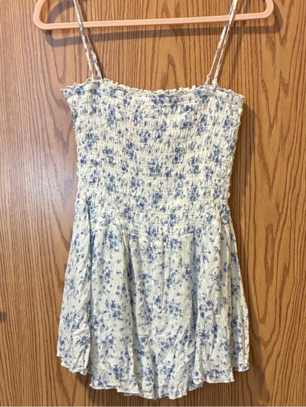 Garage Cream with Blue Floral Smocked Mini Dress